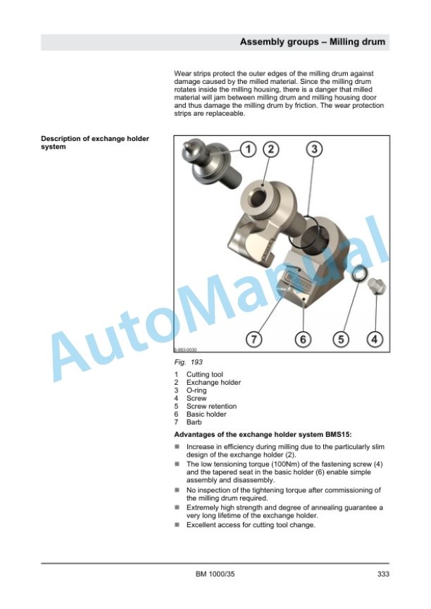 Alternative view of Bomag BM 1000-35 Cold Planer Service Manual 00840000