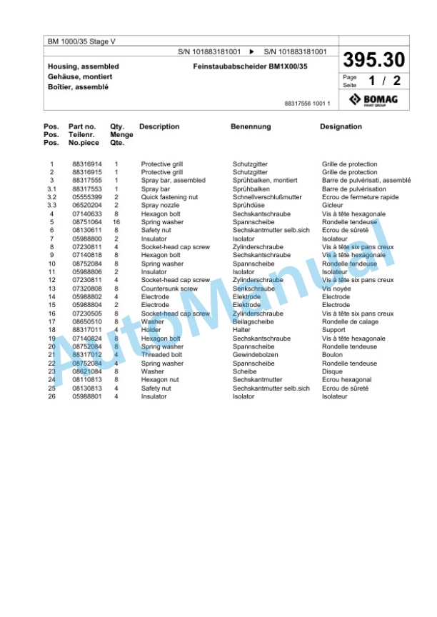 Bomag BM 1000-35 Stage V Cold Milling Planer Spare Parts Catalogue 00825555-5