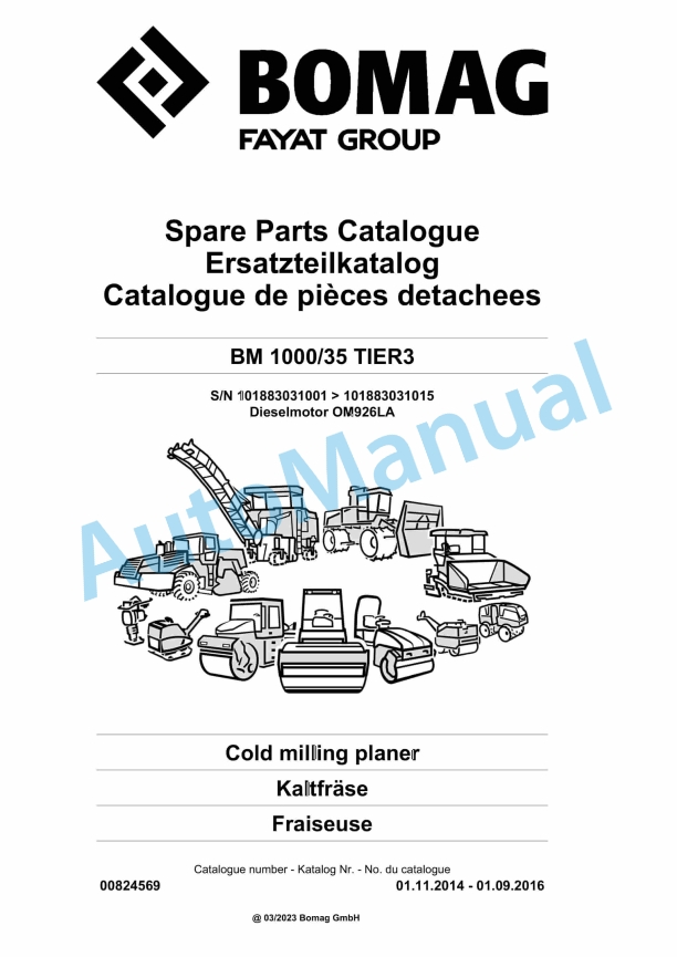 Bomag BM 1000-35 TIER3 Cold Milling Planer Spare Parts Catalogue 00824569