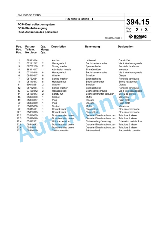Bomag BM 1000-35 TIER3 Cold Milling Planer Spare Parts Catalogue 00824569-4