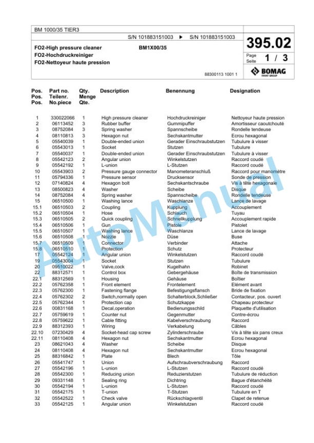 Bomag BM 1000-35 TIER3 Cold Milling Planer Spare Parts Catalogue 00825171-4