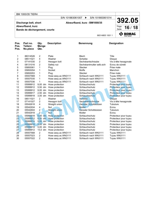 Bomag BM 1000-35 TIER4 Cold Milling Planer Spare Parts Catalogue 00824795-4