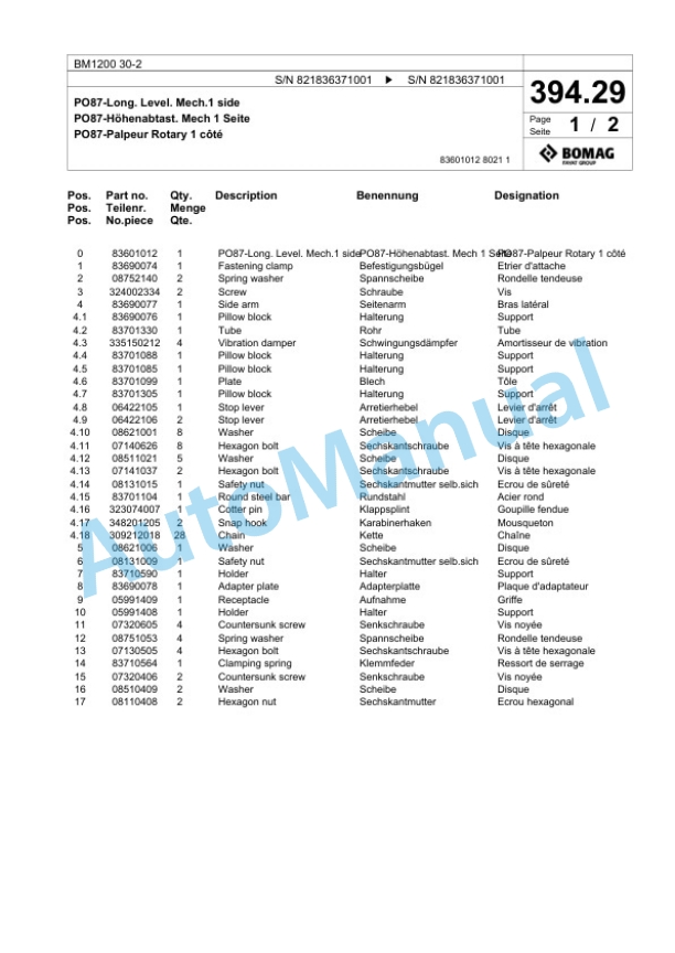 Bomag BM 1200 30-2 Cold Milling Planer Spare Parts Catalogue 00800671-4