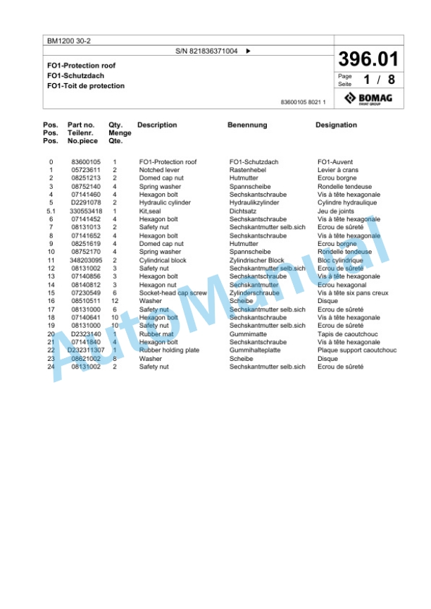 Bomag BM 1200 30-2 Cold Milling Planer Spare Parts Catalogue 00800671-5