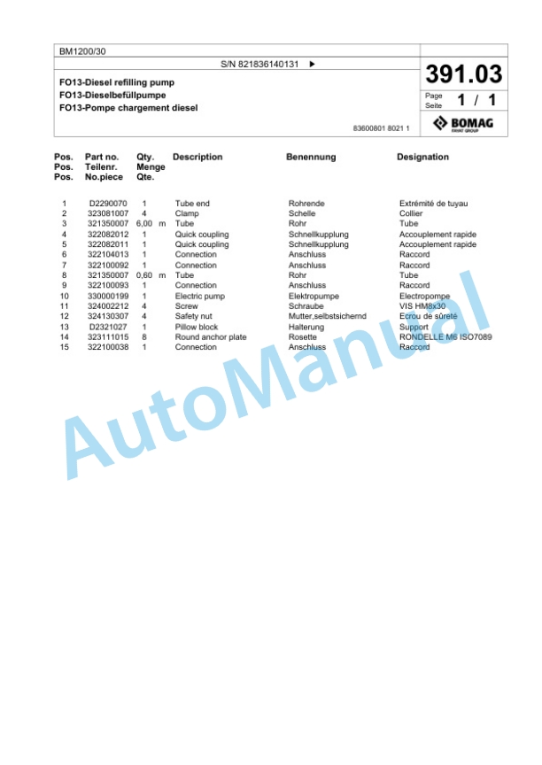Bomag BM 1200-30 Cold Milling Planer Spare Parts Catalogue 00800617-3