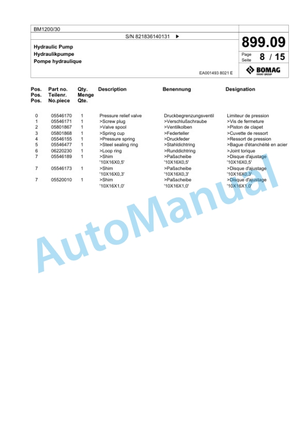 Bomag BM 1200-30 Cold Milling Planer Spare Parts Catalogue 00800617-5