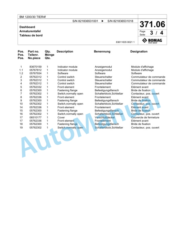 Bomag BM 1200-30 TIER4f Cold Milling Planer Spare Parts Catalogue 00824963-2