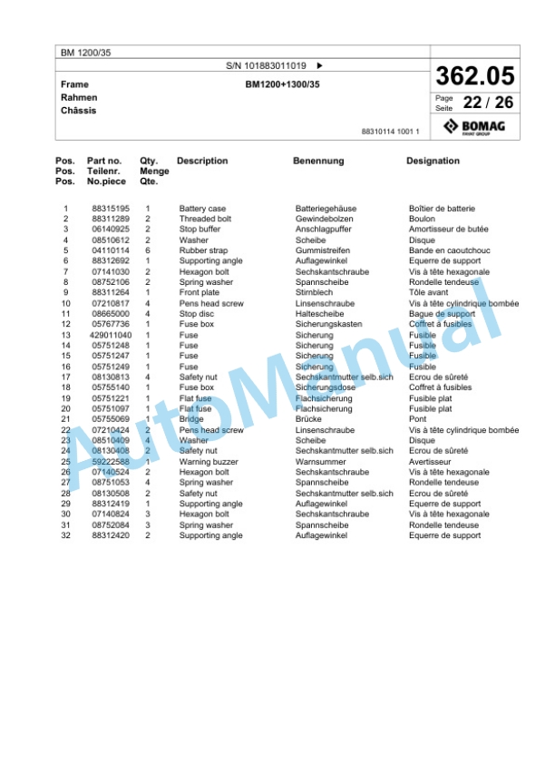 Bomag BM 1200-35 Cold Milling Planer Spare Parts Catalogue 00824533-2