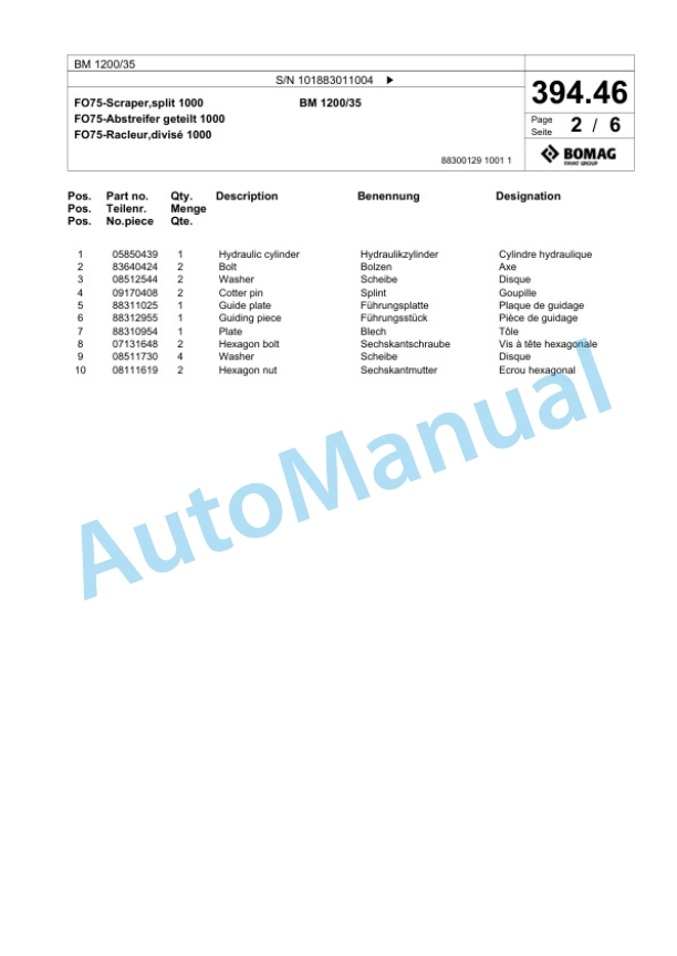 Bomag BM 1200-35 Cold Milling Planer Spare Parts Catalogue 00824533-4