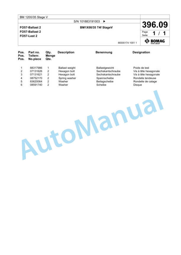 Bomag BM 1200-35 Stage V Cold Milling Planer Spare Parts Catalogue 00825895-5