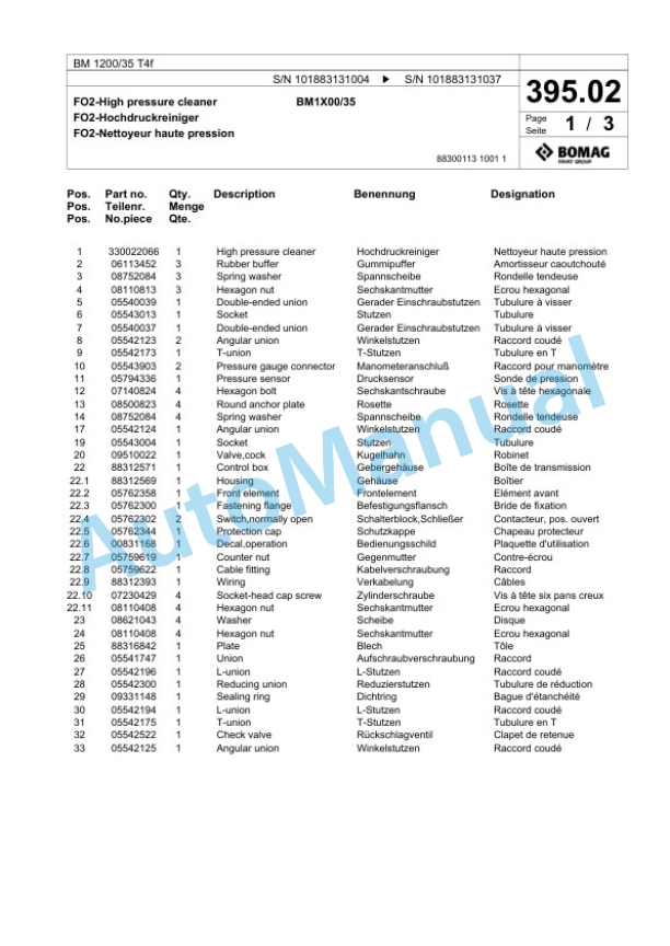 Bomag BM 1200-35 T4f Cold Milling Planer Spare Parts Catalogue 00825167-4