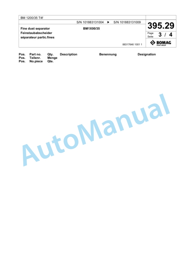 Bomag BM 1200-35 T4f Cold Milling Planer Spare Parts Catalogue 00825167-5