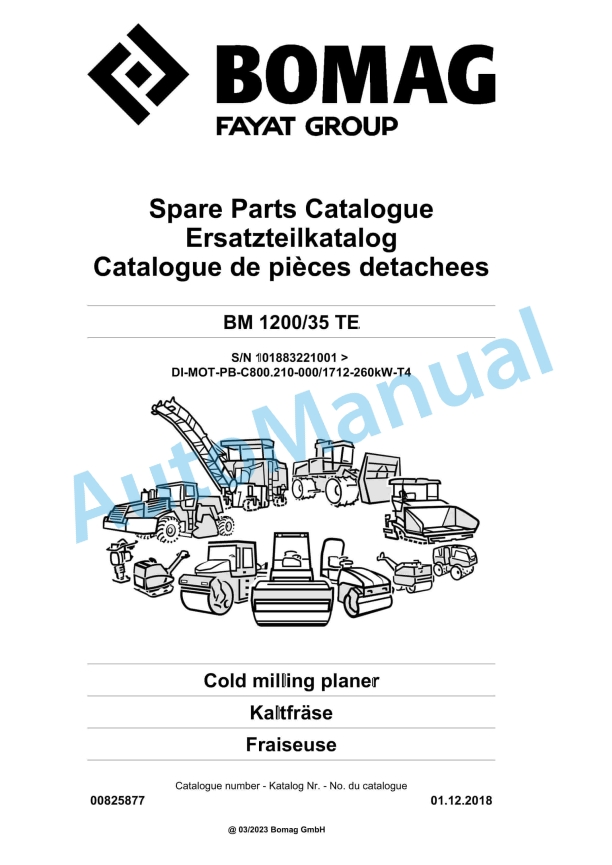 Bomag BM 1200-35 TE Cold Milling Planer Spare Parts Catalogue 00825877