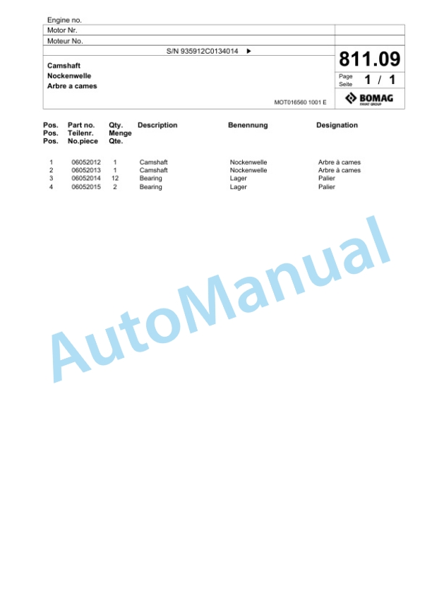 Bomag BM 1200-35 TE Cold Milling Planer Spare Parts Catalogue 00825877-5