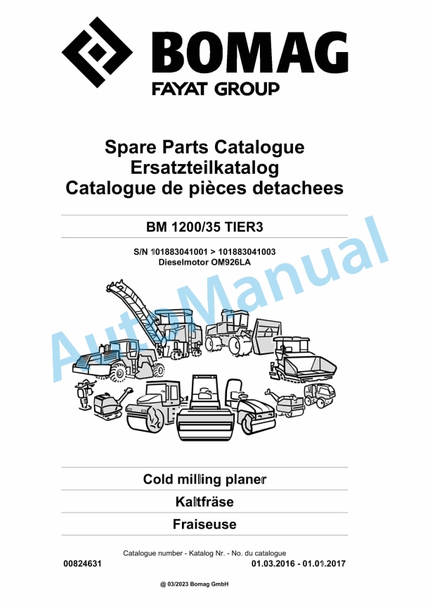 Bomag BM 1200-35 TIER3 Cold Milling Planer Spare Parts Catalogue 00824631