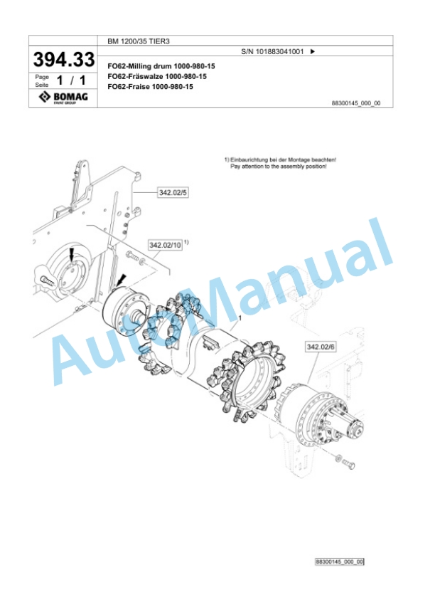 Bomag BM 1200-35 TIER3 Cold Milling Planer Spare Parts Catalogue 00824631-3