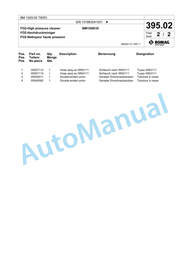 Bomag BM 1200-35 TIER3 Cold Milling Planer Spare Parts Catalogue 00824631-4