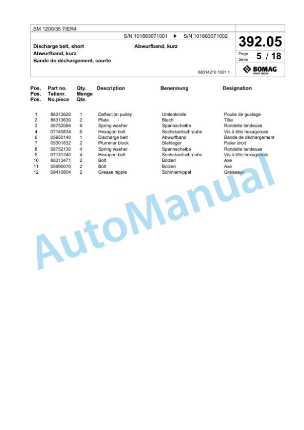 Bomag BM 1200-35 TIER4 Cold Milling Planer Spare Parts Catalogue 00824797-3