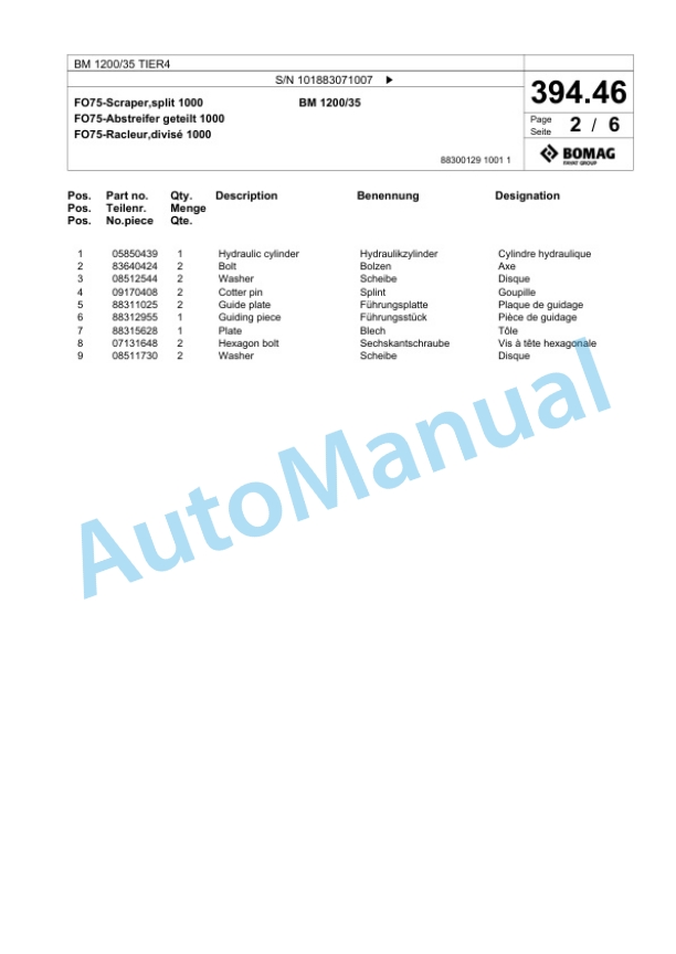 Bomag BM 1200-35 TIER4 Cold Milling Planer Spare Parts Catalogue 00824797-4