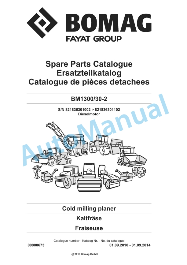 Bomag BM 1300-30-2 Cold Milling Planer Spare Parts Catalogue 00800673