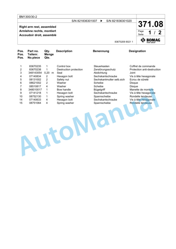 Bomag BM 1300-30-2 Cold Milling Planer Spare Parts Catalogue 00800673-2