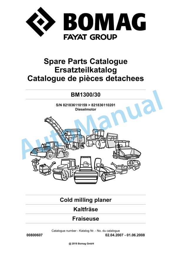 Bomag BM 1300-30 Cold Milling Planer Spare Parts Catalogue 00800607