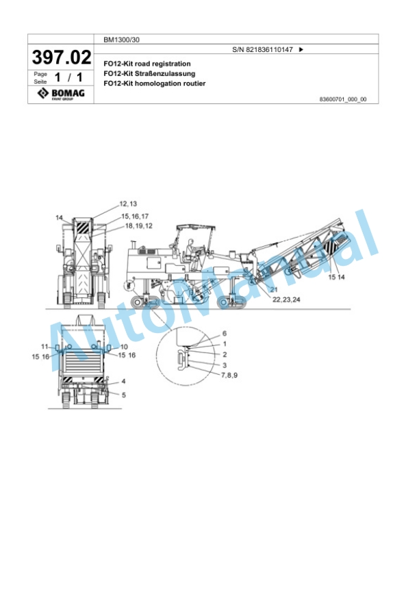 Bomag BM 1300-30 Cold Milling Planer Spare Parts Catalogue 00800607-3