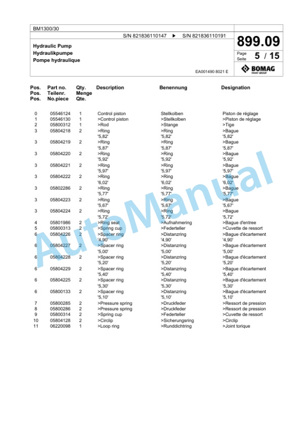 Bomag BM 1300-30 Cold Milling Planer Spare Parts Catalogue 00800607-4