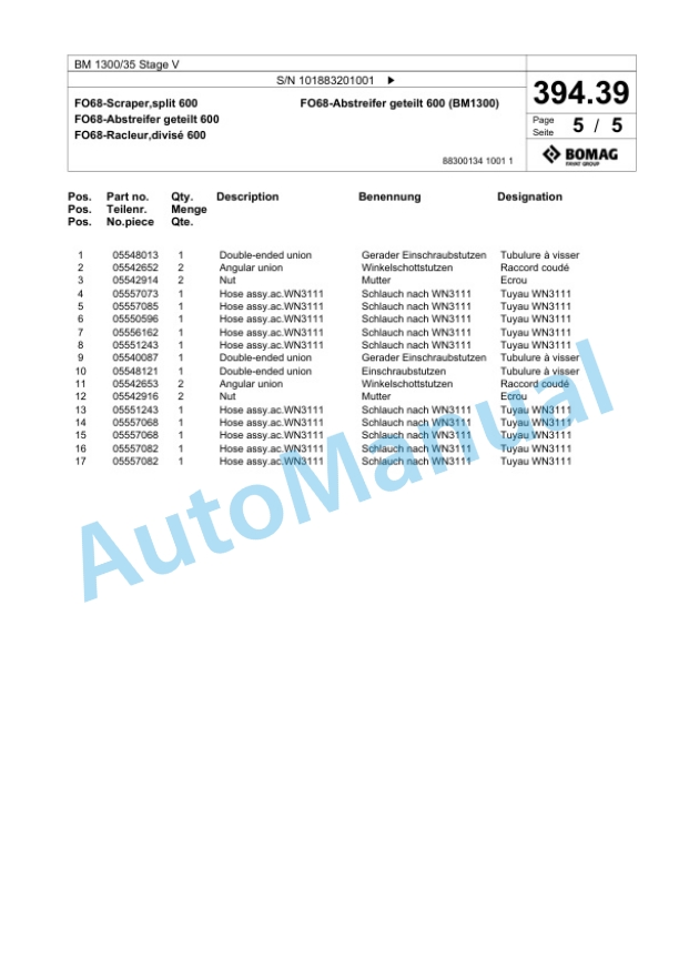 Bomag BM 1300-35 Stage V Cold Milling Planer Spare Parts Catalogue 00825897-3