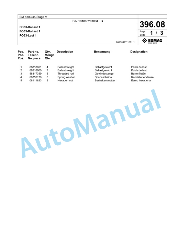 Bomag BM 1300-35 Stage V Cold Milling Planer Spare Parts Catalogue 00825897-5