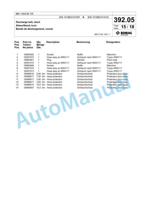 Bomag BM 1300-35 T4f Cold Milling Planer Spare Parts Catalogue 00825169-3