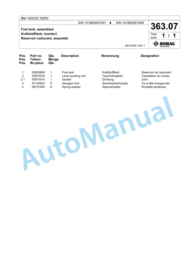 Bomag BM 1300-35 TIER3 Cold Milling Planer Spare Parts Catalogue 00824633-2