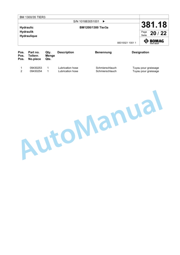 Bomag BM 1300-35 TIER3 Cold Milling Planer Spare Parts Catalogue 00824633-3
