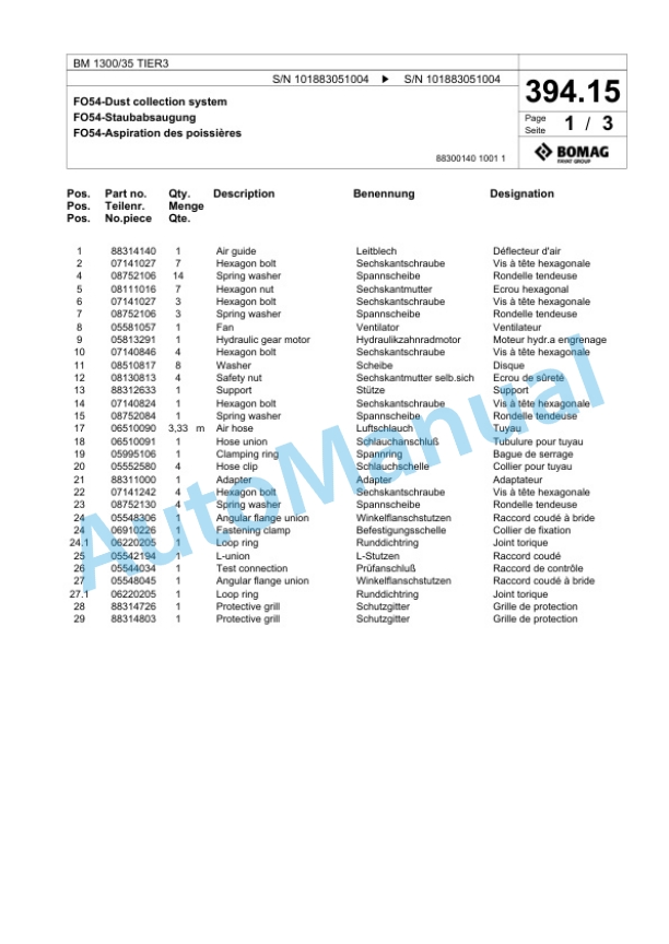 Bomag BM 1300-35 TIER3 Cold Milling Planer Spare Parts Catalogue 00824633-4