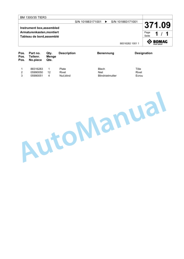 Bomag BM 1300-35 TIER3 Cold Milling Planer Spare Parts Catalogue 00825175-2