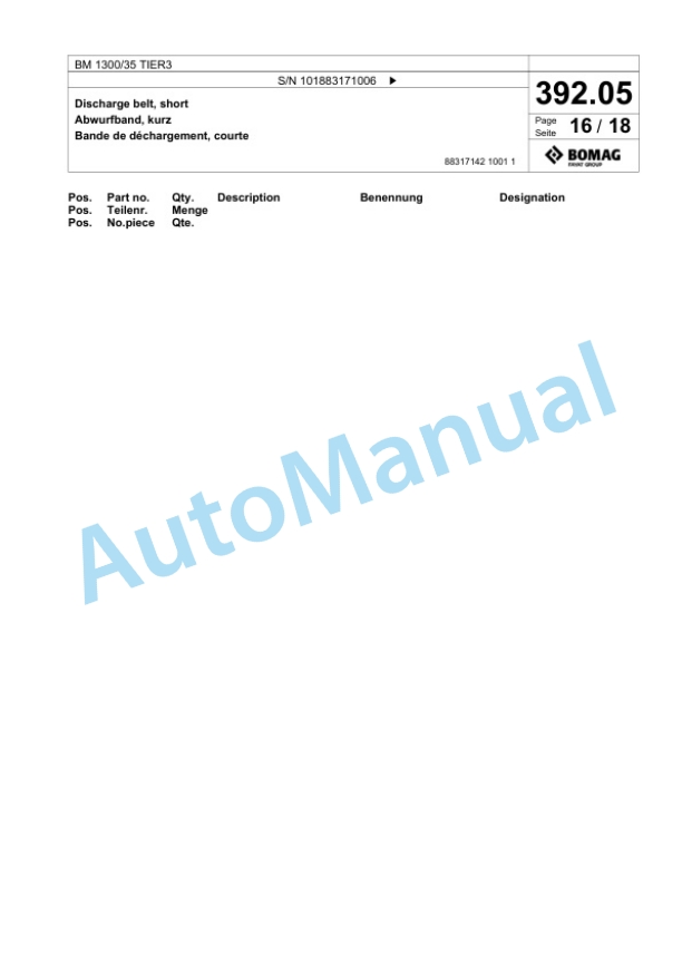 Bomag BM 1300-35 TIER3 Cold Milling Planer Spare Parts Catalogue 00825175-3
