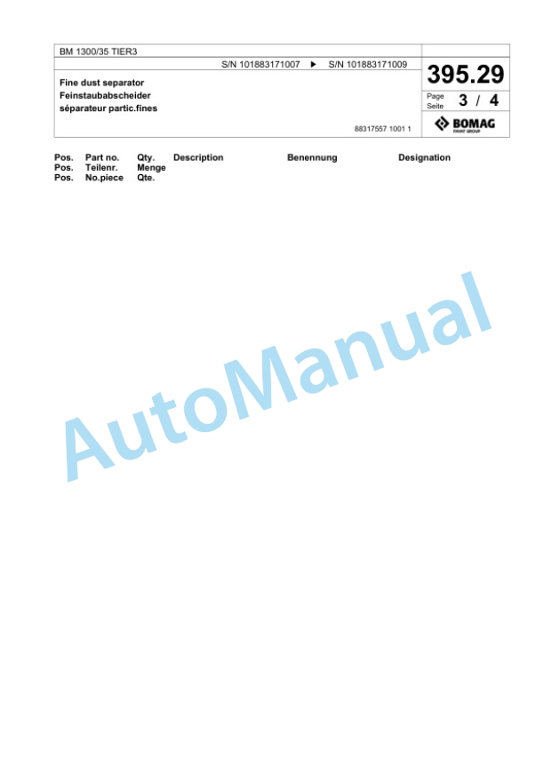 Bomag BM 1300-35 TIER3 Cold Milling Planer Spare Parts Catalogue 00825175-5