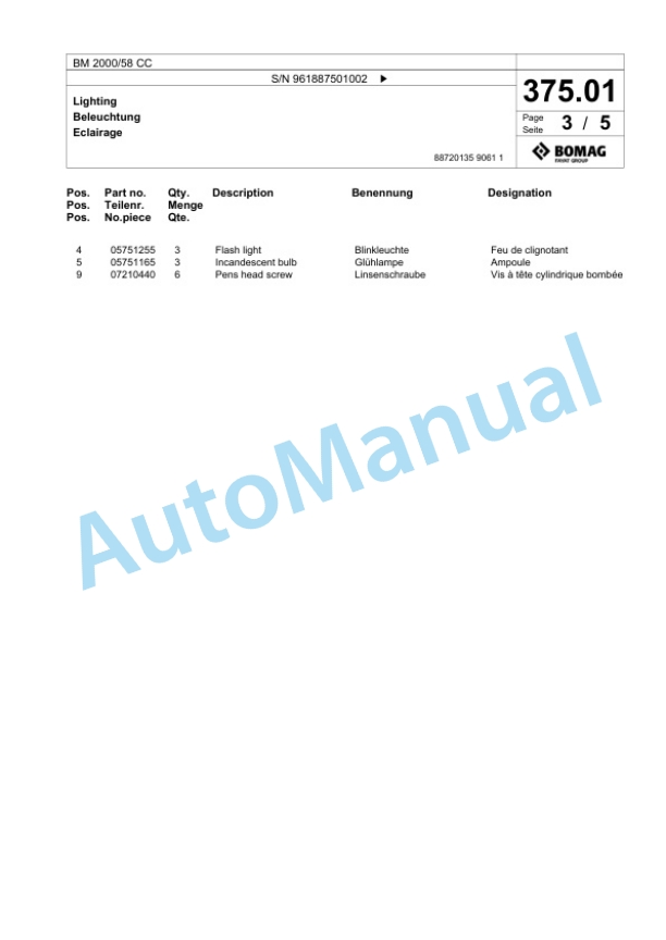 Bomag BM 2000-58 CC Cold Milling Planer Spare Parts Catalogue 00826829-2