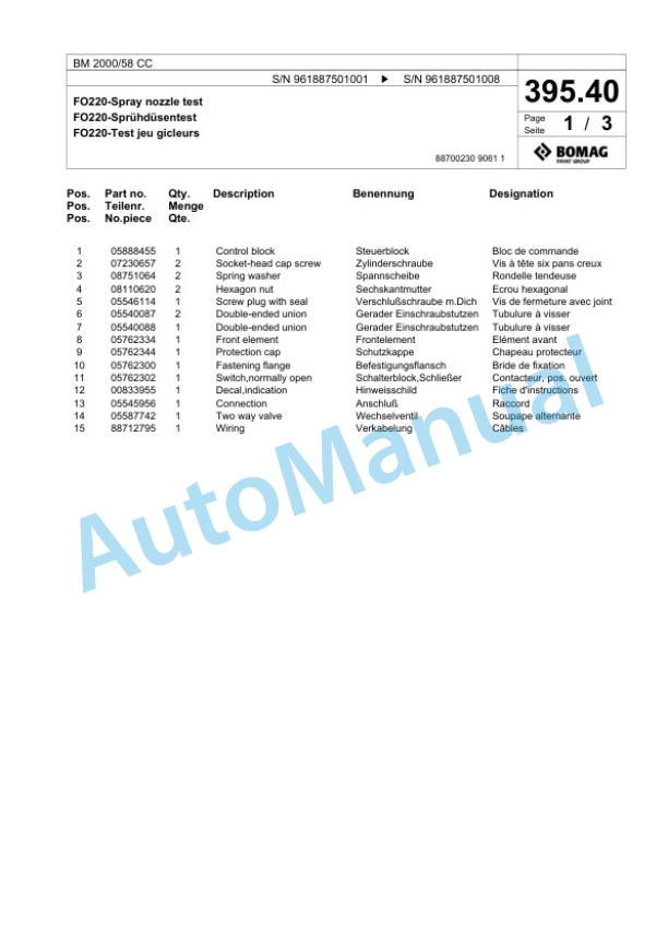 Bomag BM 2000-58 CC Cold Milling Planer Spare Parts Catalogue 00826829-5