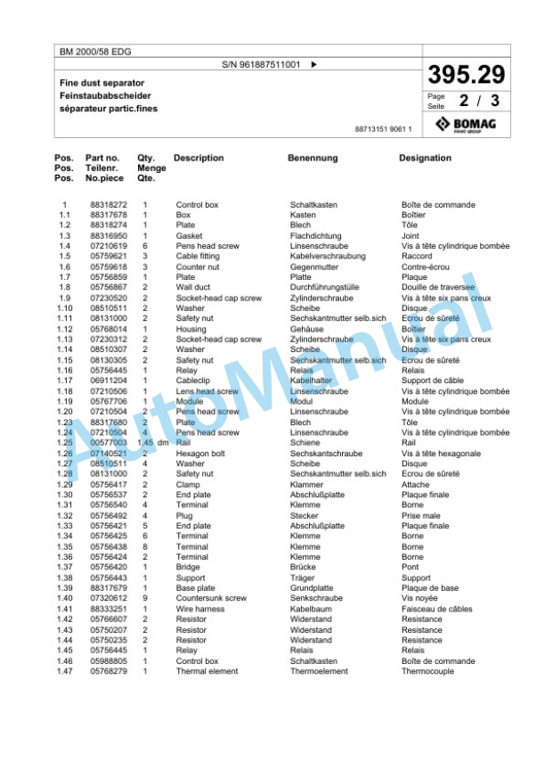Bomag BM 2000-58 EDG Cold Milling Planer Spare Parts Catalogue 00827129-4