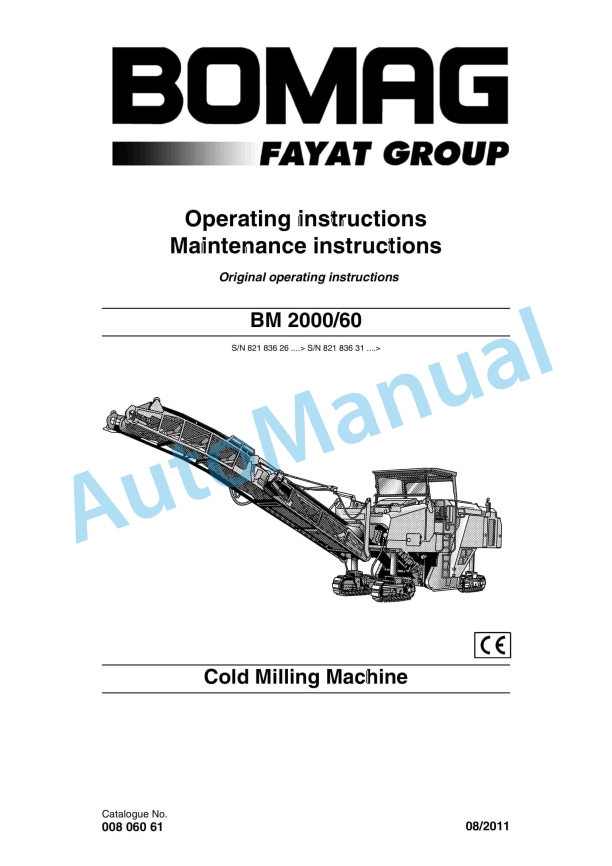 Bomag BM 2000-60 Cold Milling Machine Operating and Maintenance Instructions 00806061