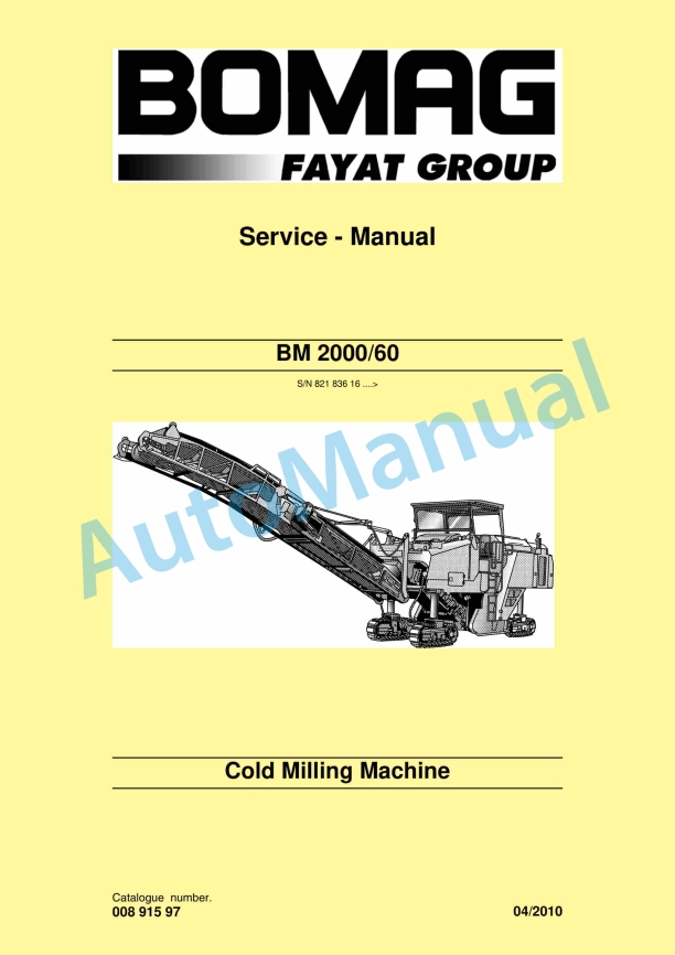 Bomag BM 2000-60 Cold Milling Machine Service Manual 00891597