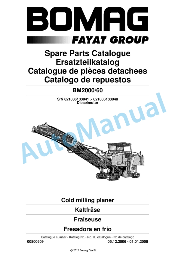 Bomag BM 2000-60 Cold Milling Planer Spare Parts Catalogue 00800609