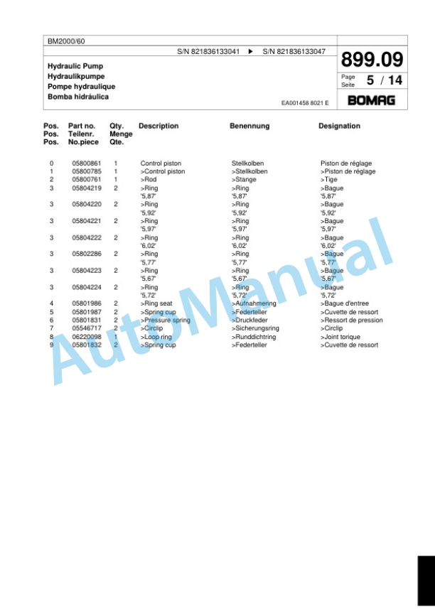 Bomag BM 2000-60 Cold Milling Planer Spare Parts Catalogue 00800609-4