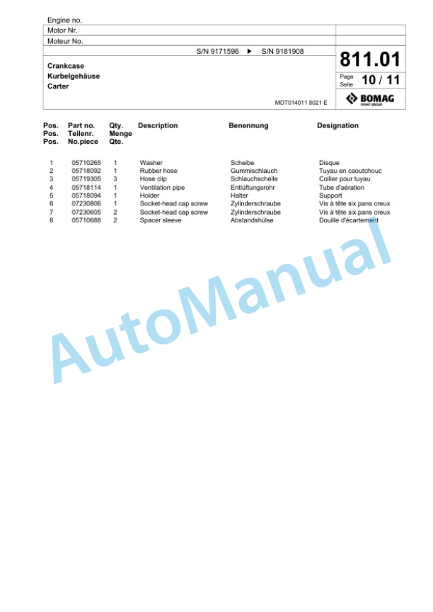 Bomag BM 2000-60 Cold Milling Planer Spare Parts Catalogue 00800623-3