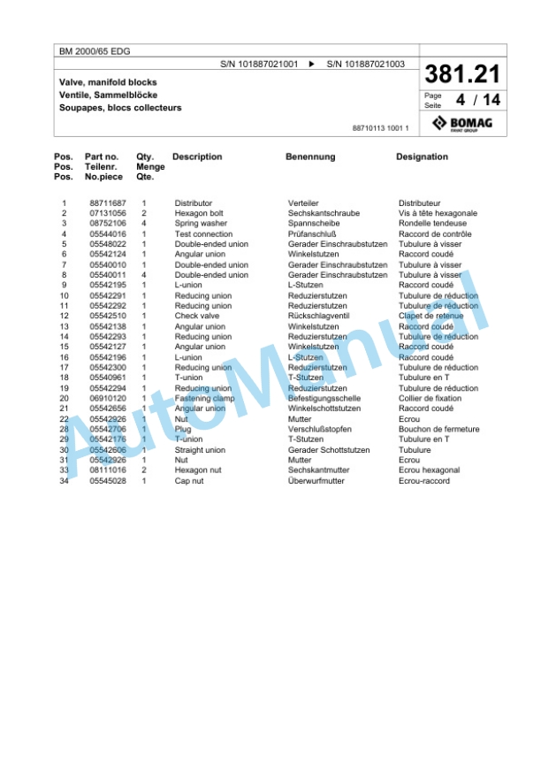 Bomag BM 2000-65 EDG Cold Milling Planer Spare Parts Catalogue 00826661-2