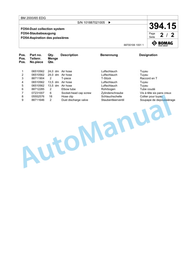 Bomag BM 2000-65 EDG Cold Milling Planer Spare Parts Catalogue 00826661-3