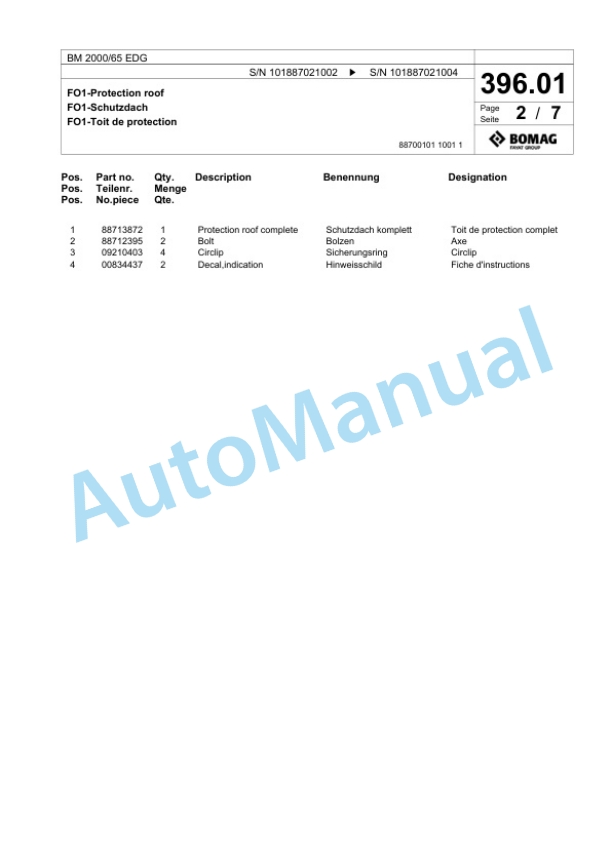 Bomag BM 2000-65 EDG Cold Milling Planer Spare Parts Catalogue 00826661-4