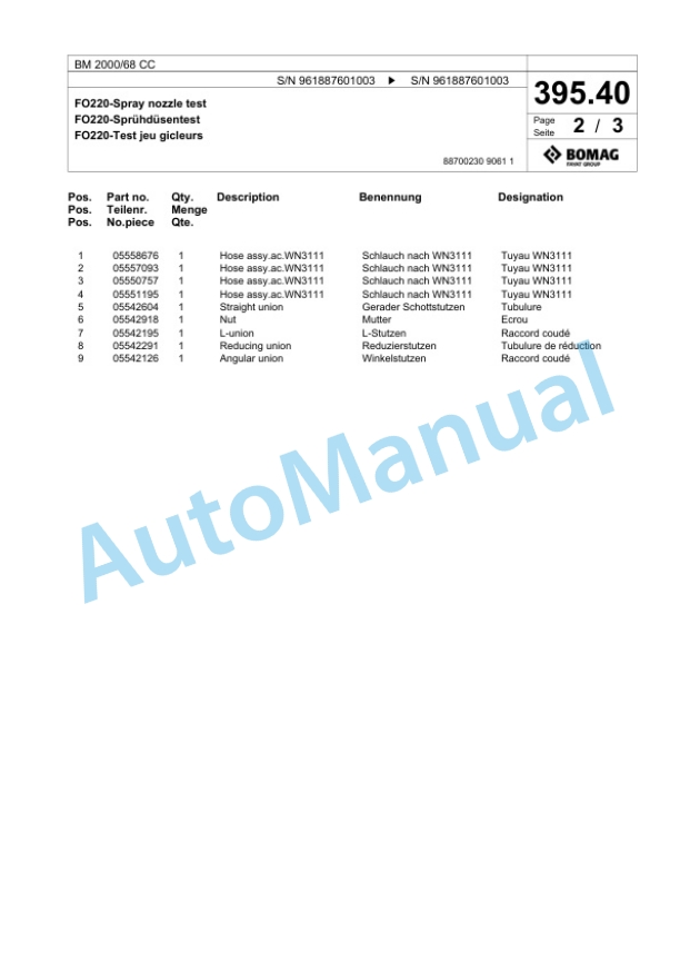 Bomag BM 2000-68 CC Cold Milling Planer Spare Parts Catalogue 00826831-5
