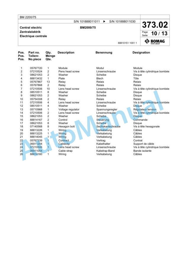 Bomag BM 2000-75 Cold Milling Planer Spare Parts Catalogue 00824801-2